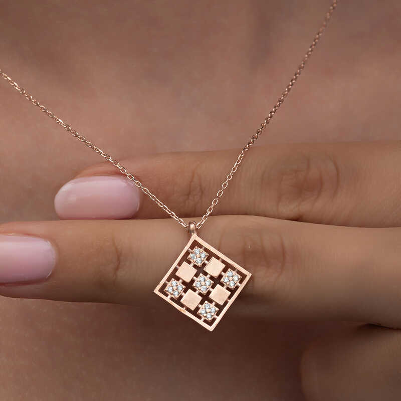 Silver Rose Square Zircon Stone Women’s Necklace