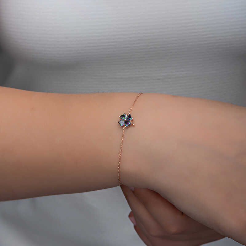 Silver Rose Mystic Topaz Clover Women’s Bracelet