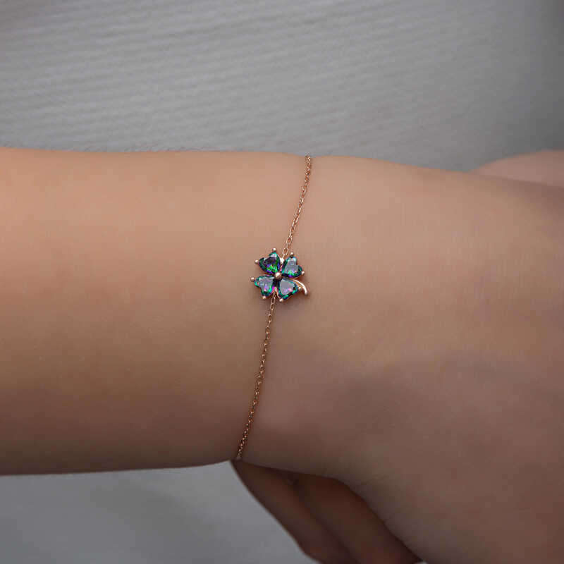 Silver Rose Mystic Topaz Clover Women’s Bracelet