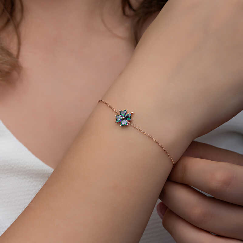 Silver Rose Mystic Topaz Clover Women’s Bracelet