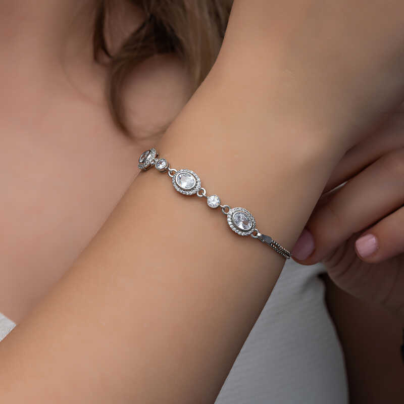 Silver Oval Stone Women’s Bracelet