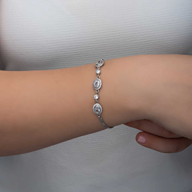 Silver Oval Stone Women’s Bracelet