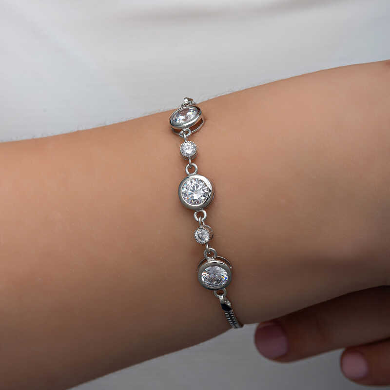 Silver Round Stone Women’s Bracelet
