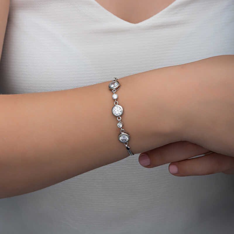 Silver Round Stone Women’s Bracelet