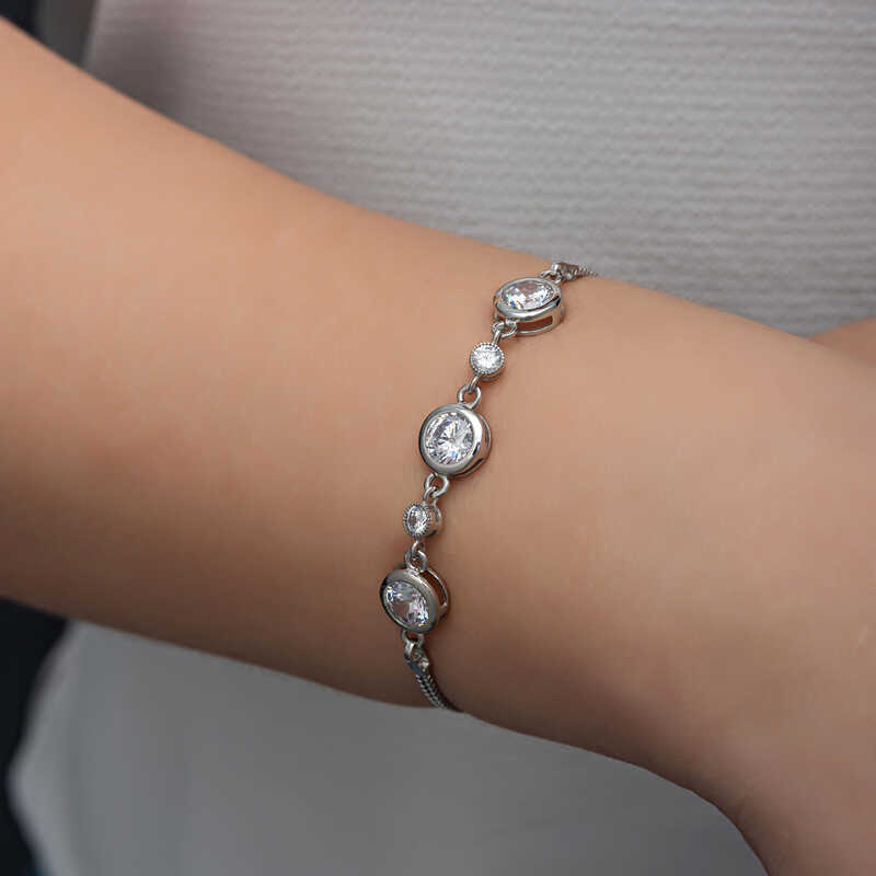 Silver Round Stone Women’s Bracelet