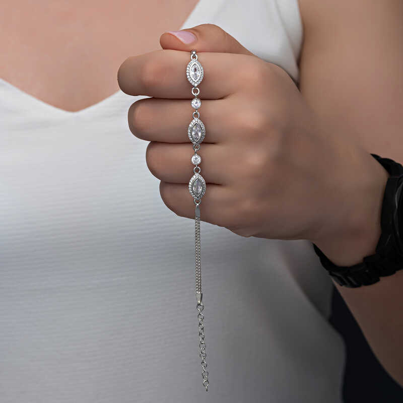 Silver Shuttle Zircon Stone Women’s Bracelet