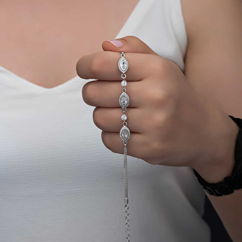 Silver Shuttle Zircon Stone Women’s Bracelet