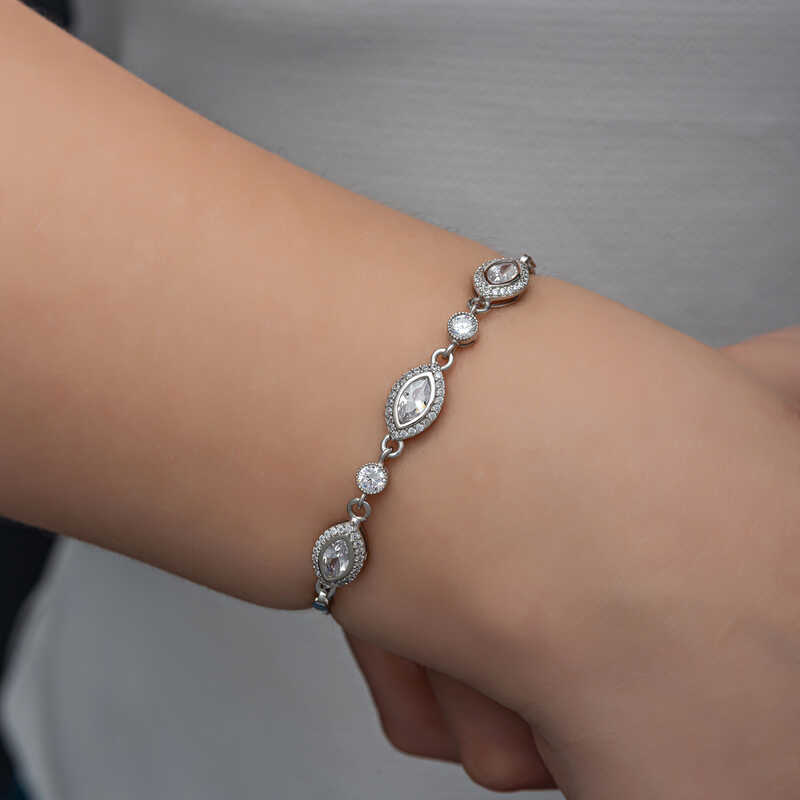 Silver Shuttle Zircon Stone Women’s Bracelet
