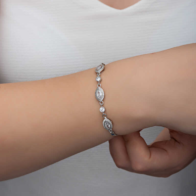 Silver Shuttle Zircon Stone Women’s Bracelet