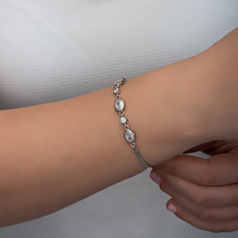 Silver Oval Stone Women’s Bracelet