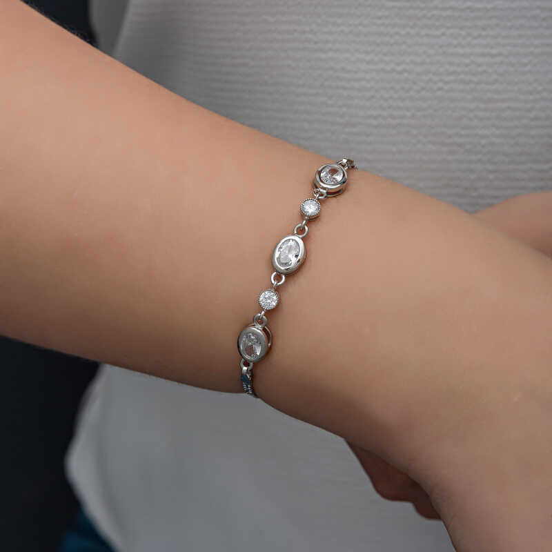 Silver Oval Stone Women’s Bracelet