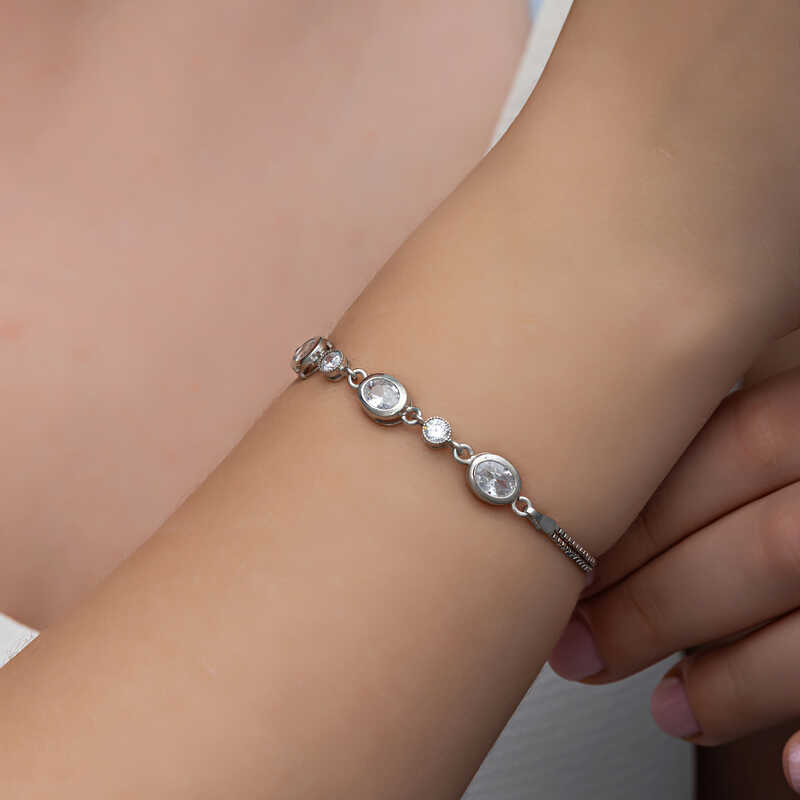 Silver Oval Stone Women’s Bracelet