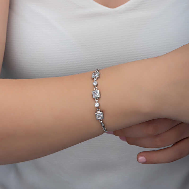Silver Square Zircon Stone Women’s Bracelet