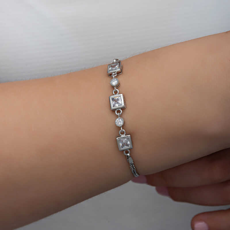 Silver Square Zircon Stone Women’s Bracelet