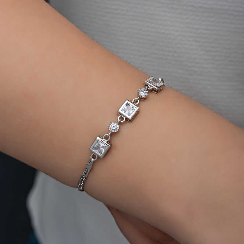 Silver Square Zircon Stone Women’s Bracelet