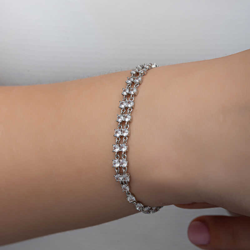 Silver Zircon Stone Double Row Women’s Bracelet