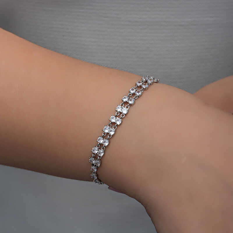Silver Zircon Stone Double Row Women’s Bracelet