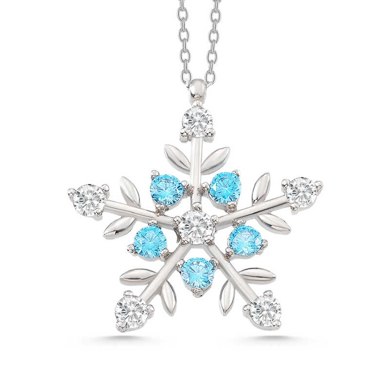 Silver Illuminated Boxed Aquamarine Stone Snowflake Women’s Necklace