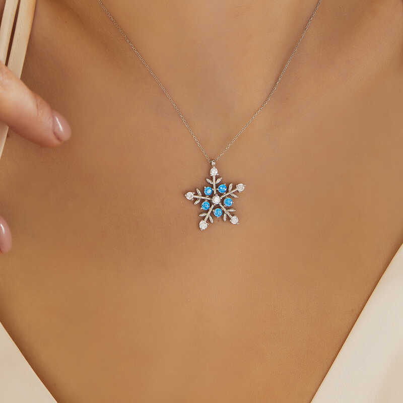 Silver Illuminated Boxed Aquamarine Stone Snowflake Women’s Necklace