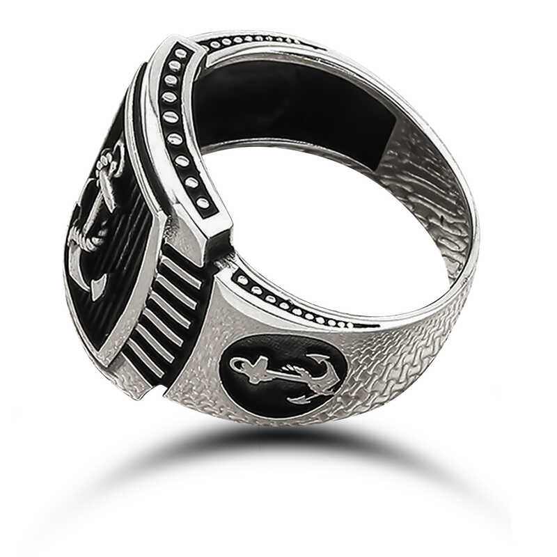 Silver Sea Anchor Crest Men’s Ring