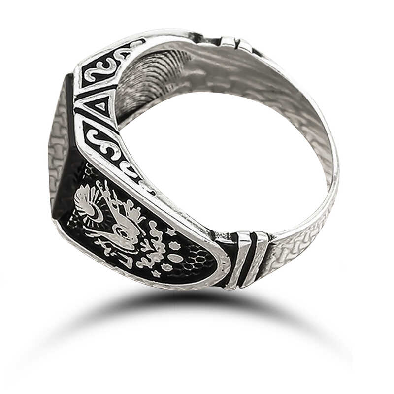Silver Onyx Stone Ottoman State Coat of Arms Men’s Ring