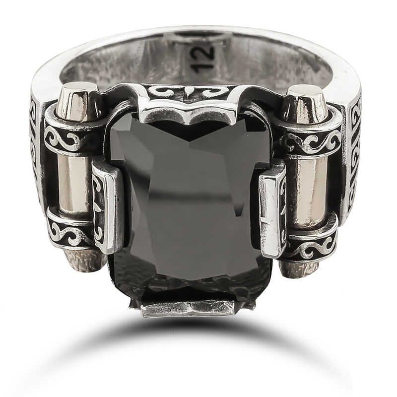 Silver Black Zircon Stone Square Men’s Ring