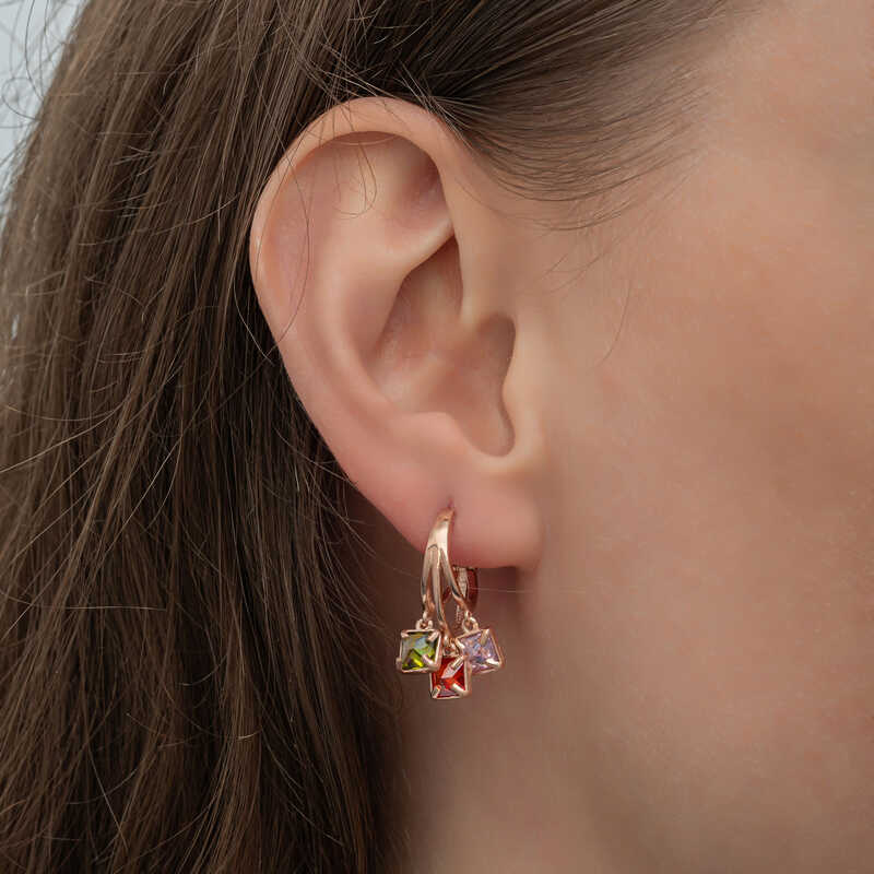Silver Dangle Mix Stone Hoop Earrings for Women