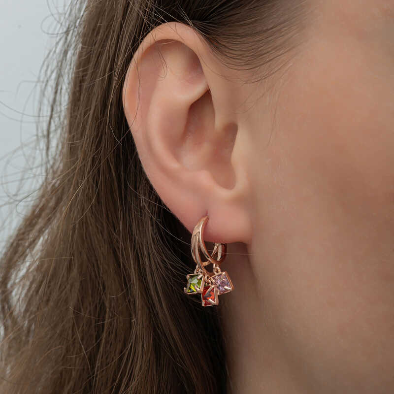 Silver Dangle Mix Stone Hoop Earrings for Women