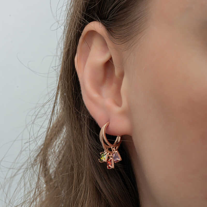 Silver Dangle Mix Stone Hoop Earrings for Women