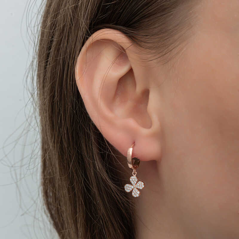 Silver Rose Dangle Clover Women’s Earrings