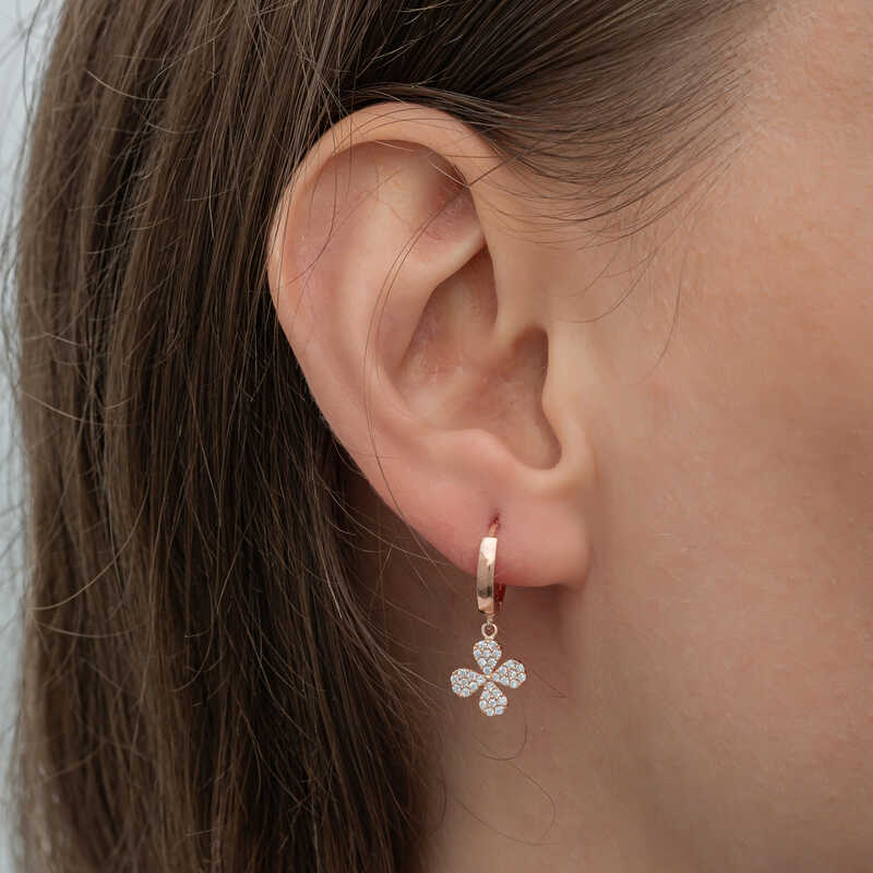 Silver Rose Dangle Clover Women’s Earrings