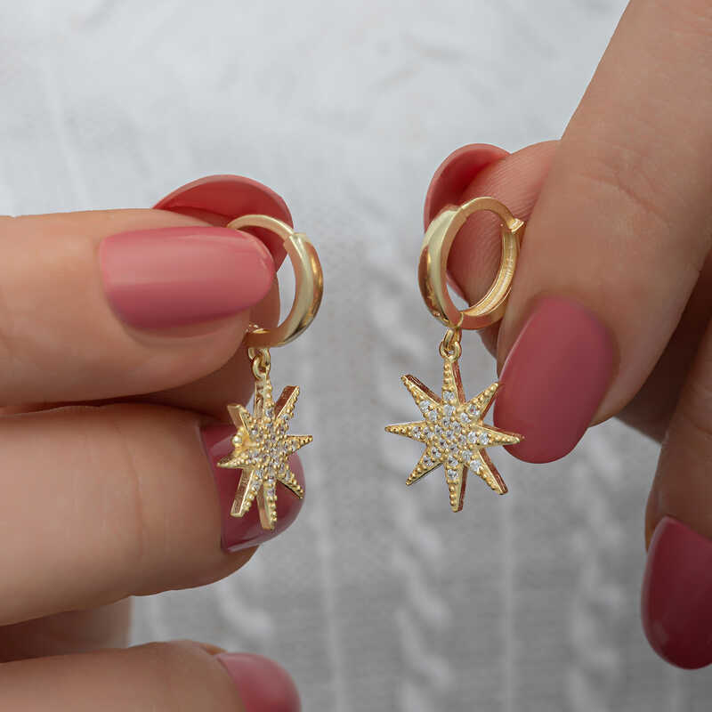 Silver Gold Dangling Pole Star Women’s Earrings