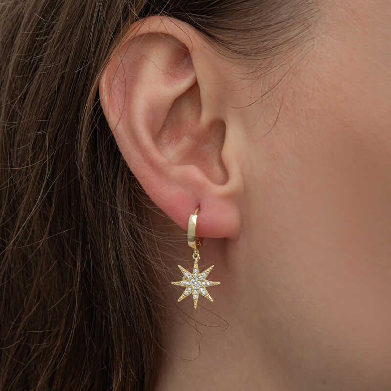 Silver Gold Dangling Pole Star Women’s Earrings