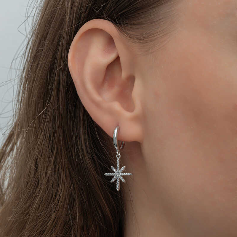 Silver Dangle Pole Star Women’s Earrings