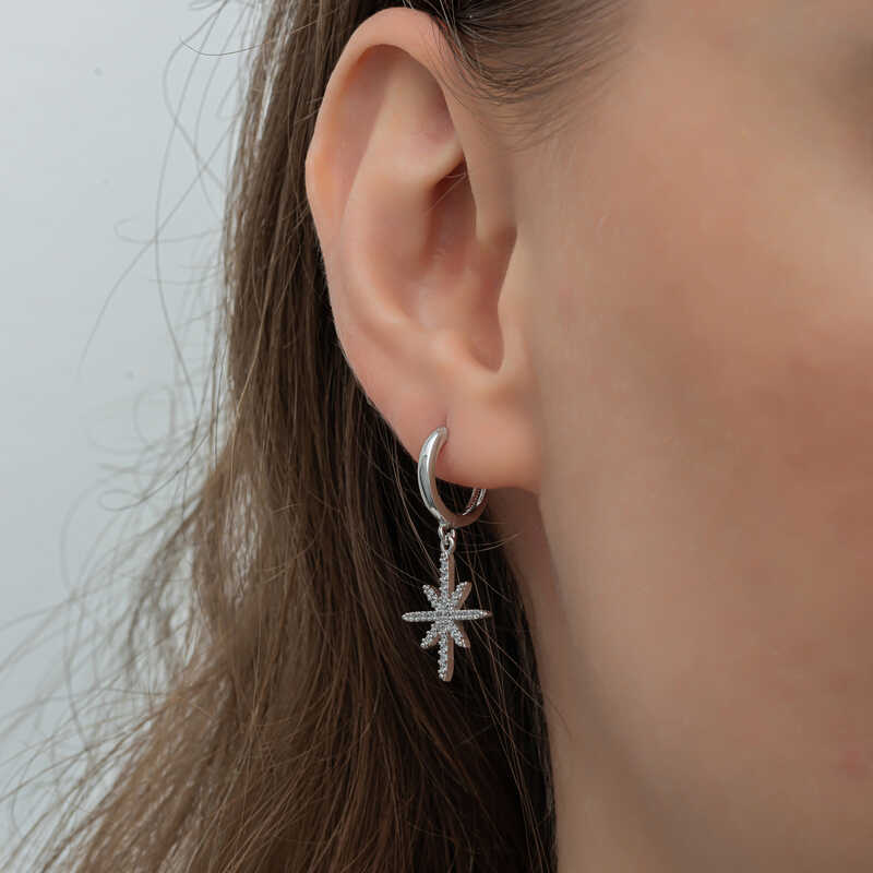 Silver Dangle Pole Star Women’s Earrings