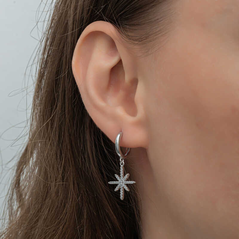 Silver Dangle Pole Star Women’s Earrings