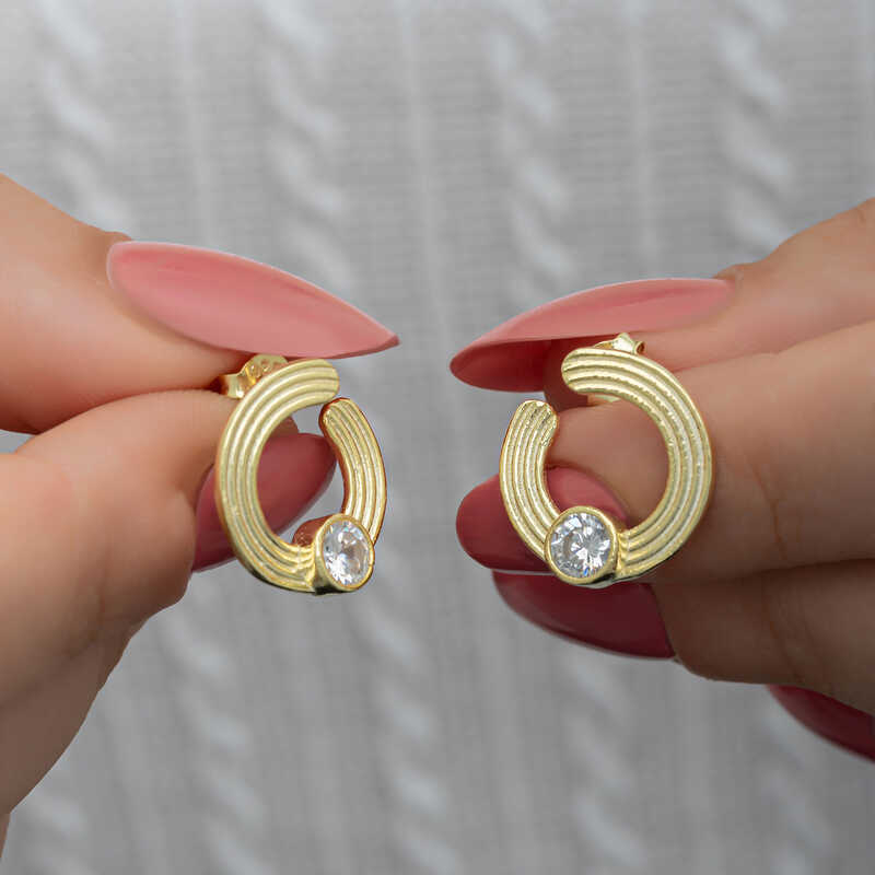 Silver Gold Solitaire Hoop Women’s Stud Earrings