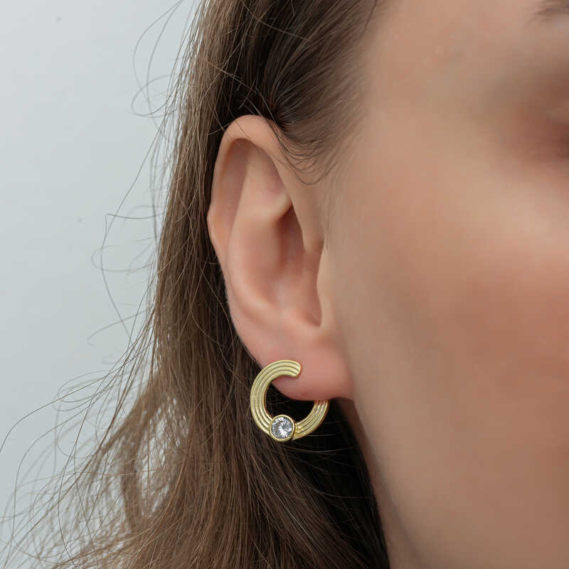 Silver Gold Solitaire Hoop Women’s Stud Earrings
