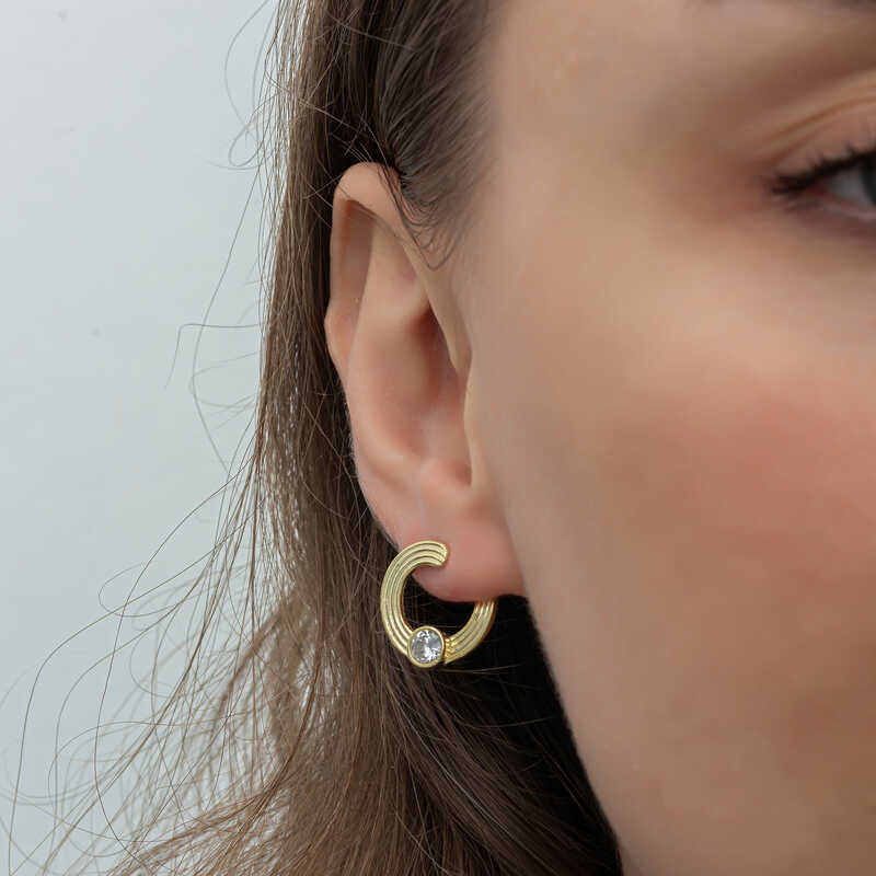 Silver Gold Solitaire Hoop Women’s Stud Earrings