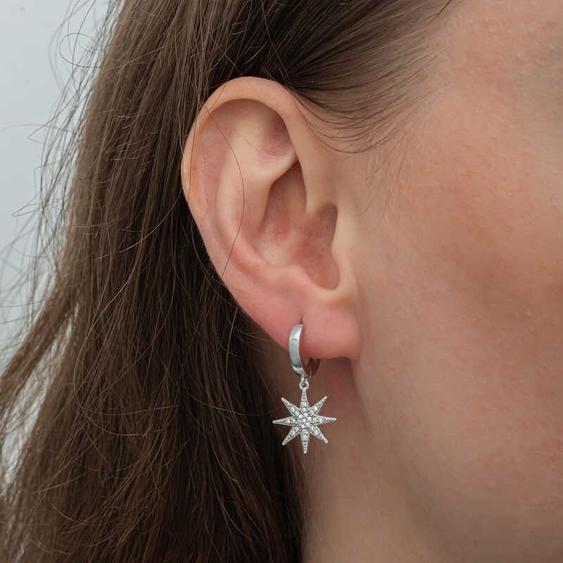 Silver Dangle Pole Star Women’s Earrings