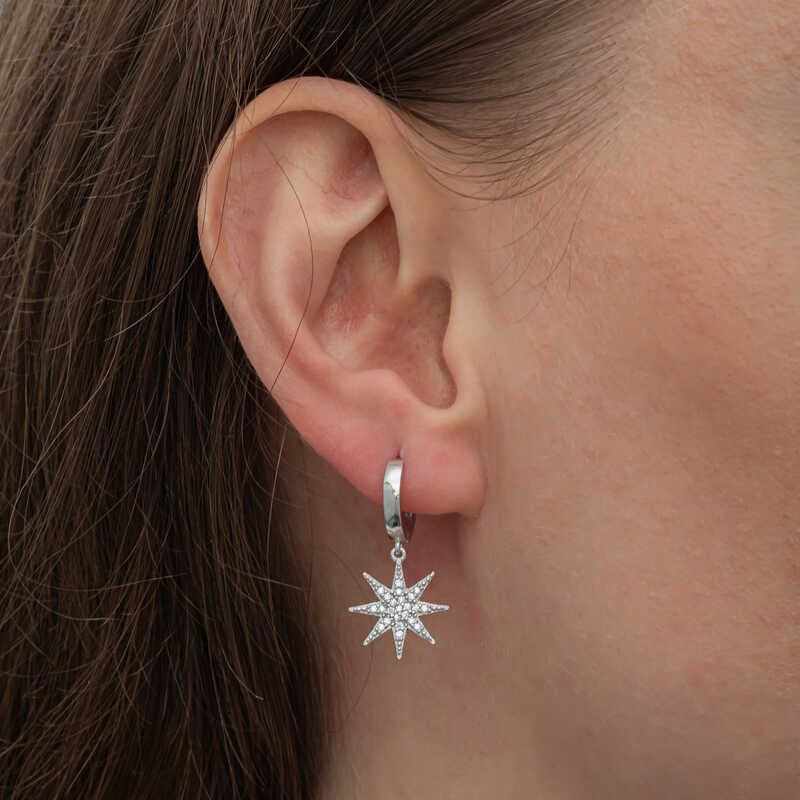 Silver Dangle Pole Star Women’s Earrings