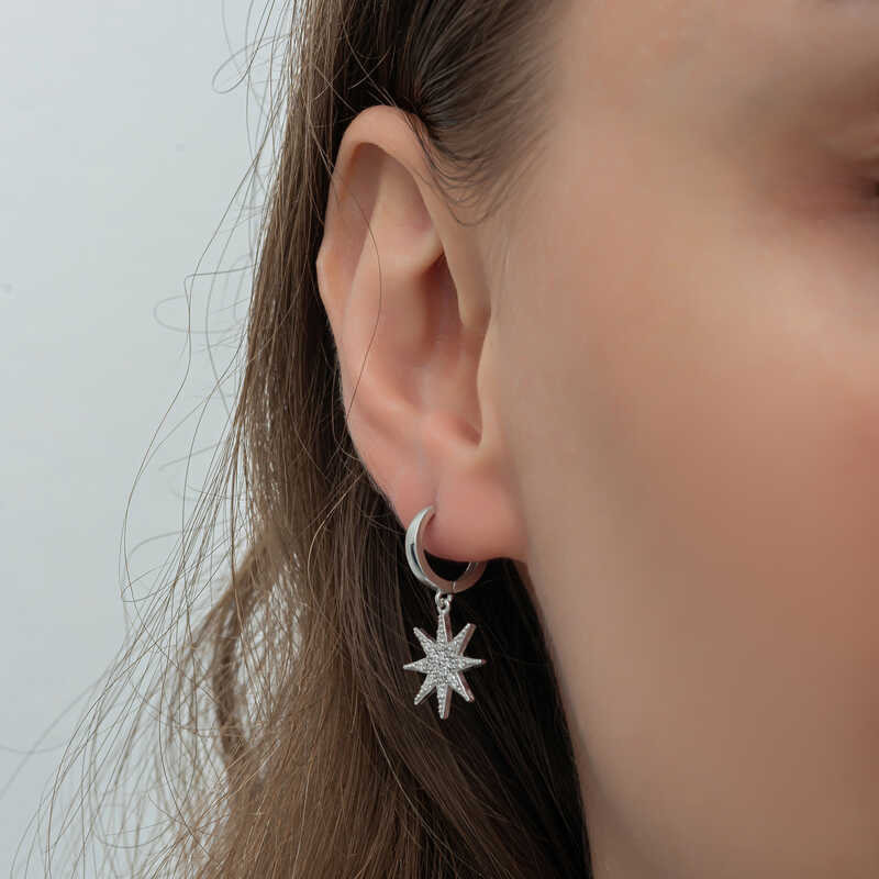 Silver Dangle Pole Star Women’s Earrings