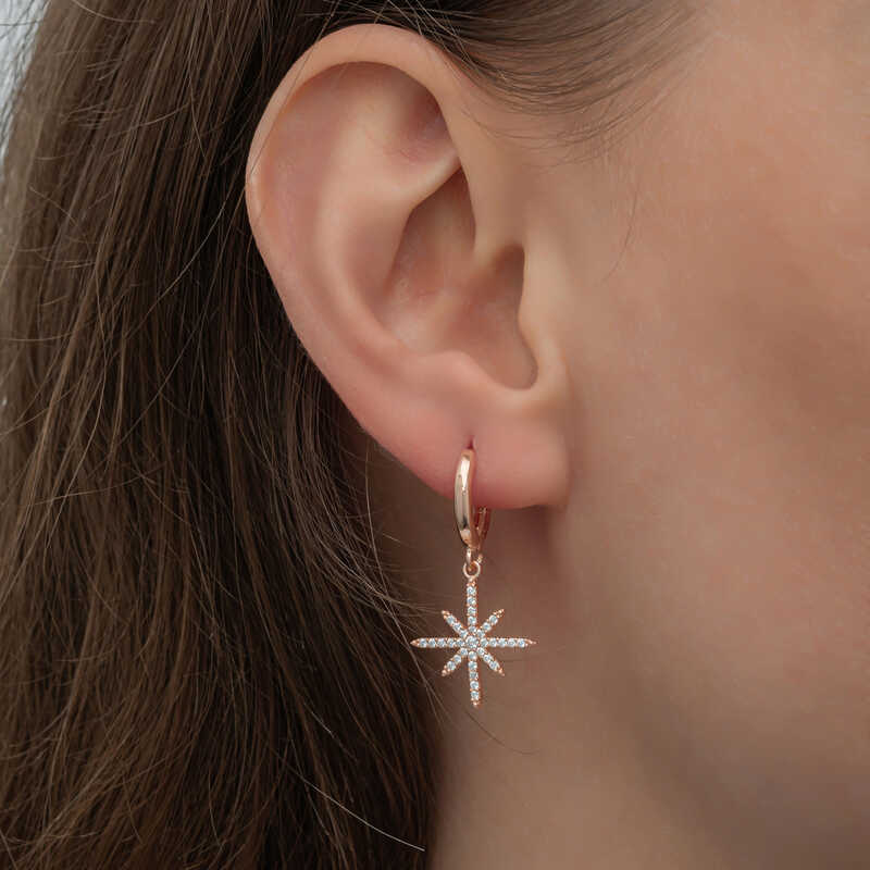 Silver Rose Dangle Pole Star Women’s Earrings