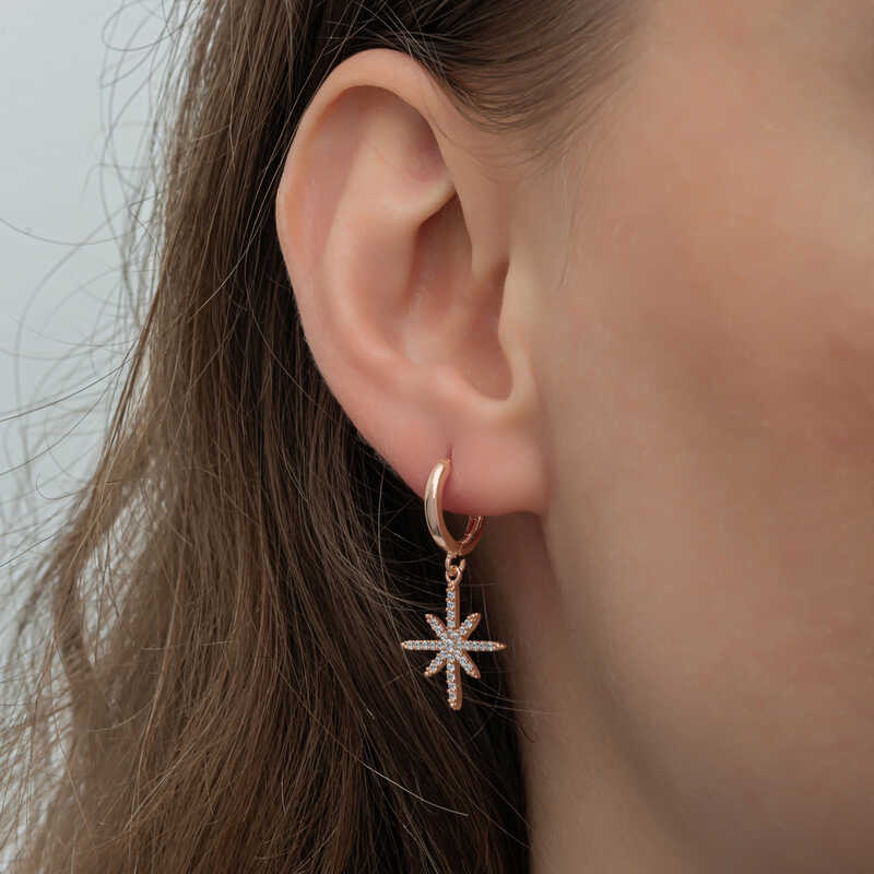 Silver Rose Dangle Pole Star Women’s Earrings