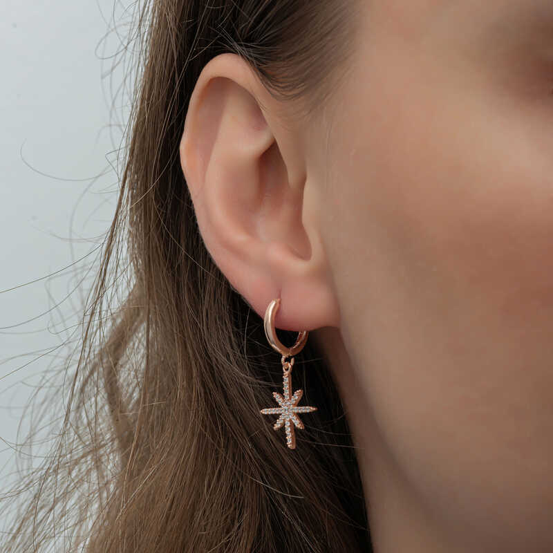 Silver Rose Dangle Pole Star Women’s Earrings