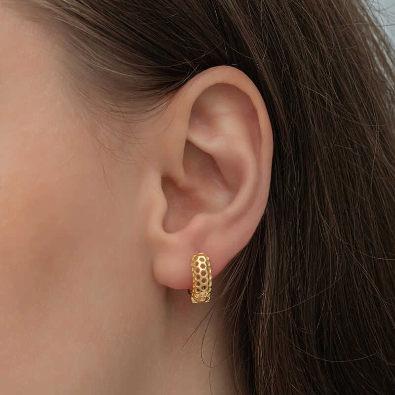 Silver Gold Honeycomb Patterned Hoop Women’s Earrings