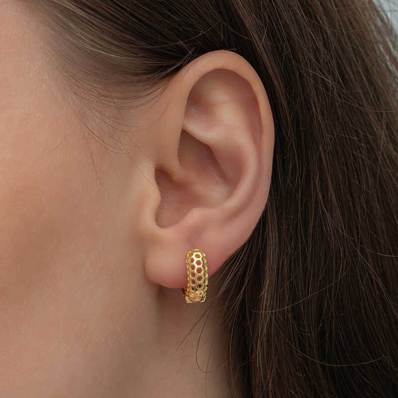 Silver Gold Honeycomb Patterned Hoop Women’s Earrings