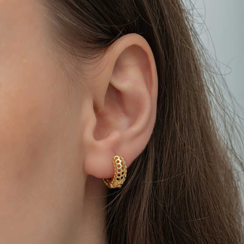 Silver Gold Honeycomb Patterned Hoop Women’s Earrings
