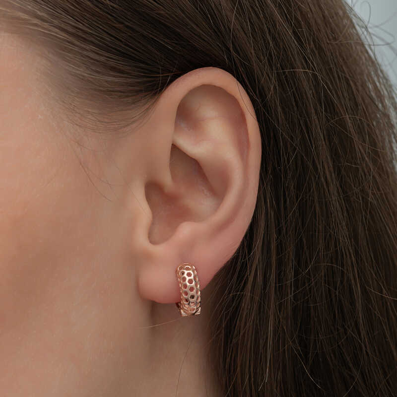 Silver Rose Honeycomb Patterned Hoop Earrings for Women