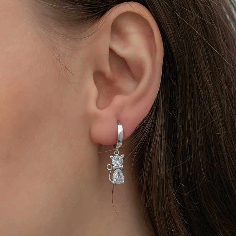 Silver Dangling Catwoman Earrings